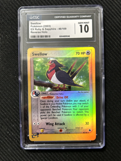 Swellow Pokemon 2003 EX Ruby & Sapphire 46/109 Reverse Holo CGC 10 - Image 1