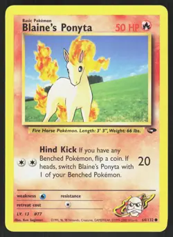 Blaine's Ponyta 64/132 Gym Challenge Unlimited Pokemon Card NM - Image 1