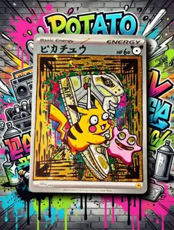 Hand painted Pikachu Ditto On Holo Energy Pokemon card By: Potato 🥔 - Image 1