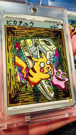 Hand painted Pikachu Ditto On Holo Energy Pokemon card By: Potato 🥔 - Image 2