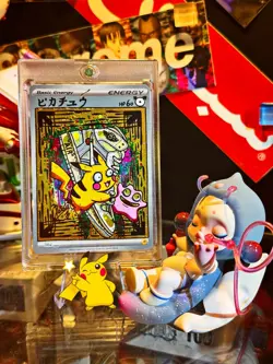 Hand painted Pikachu Ditto On Holo Energy Pokemon card By: Potato 🥔 - Image 3
