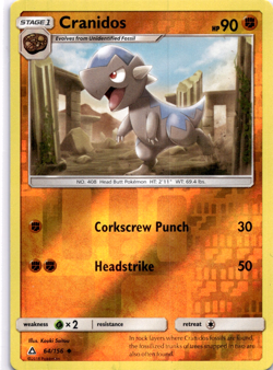 Pokemon TCG Cranidos 64/156 Ultra Prism Reverse Holo Rare Lightly Played - Image 1