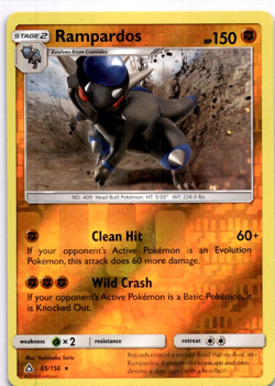 Pokemon TCG Rampardos 65/156 Ultra Prism Reverse Holo Rare Lightly Played - Image 1