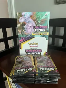 Lot of 30 Pokemon Sun & Moon Unified Minds 3 Card Booster Packs w/ Display - Image 1