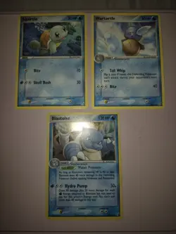 Squirtle 63/100, Wartortle 43/100, & Holo Blastoise 14/100 Pokemon Cards - Image 3