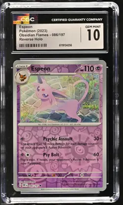 CGC 10 GEM MINT Espeon 086/197 REVERSE HOLO Obsidian Flames Pokemon Card 256 - Image 1