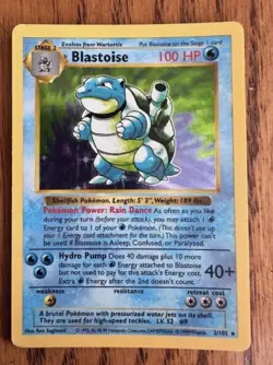 Pokemon TCG Blastoise Holo Shadowless Rare Card Base Set 2/102 - Image 1