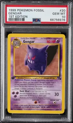 1999 POKEMON FOSSIL 1ST EDITION #20 GENGAR PSA 10 - Image 1