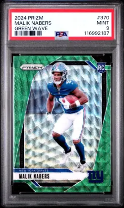 2024 Prizm Malik Nabers RC PSA 9 Mint #370 Green Wave Rookie Card NY Giants - Image 1