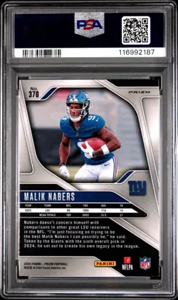 2024 Prizm Malik Nabers RC PSA 9 Mint #370 Green Wave Rookie Card NY Giants - Image 2