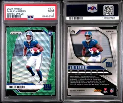2024 Prizm Malik Nabers RC PSA 9 Mint #370 Green Wave Rookie Card NY Giants - Image 3