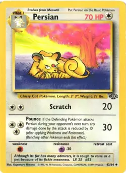 Persian 42/64 Jungle Set Uncommon 1999 Pokemon Game Card WOTC - Image 1