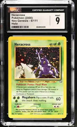 Pokemon Neo Genesis HERACROSS Holo CGC 9 (4209) Graded Power - Image 1