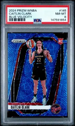 2024 Panini Prizm WNBA Caitlin Clark #145 Blue Velocity PSA 8 Parallel RC Rookie - Image 1