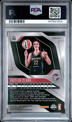 2024 Panini Prizm WNBA Caitlin Clark #145 Blue Velocity PSA 8 Parallel RC Rookie - Image 2