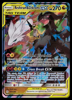 Pokemon Card - Reshiram & Zekrom GX Cosmic Eclipse 157/236 Holo GX Rare - Image 1