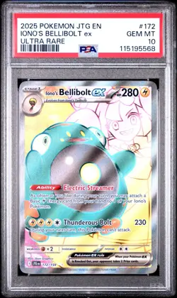 IONO'S BELLIBOLT EX #172 PSA 10 2025 POKEMON JTG EN-JOURNEY TOGETHER ULTRA RARE - Image 1