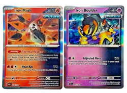 Iron Moth 28/182 Paradox Rift & Iron Boulder 71/142 Stellar Crown-Holo R Pokemon - Image 1