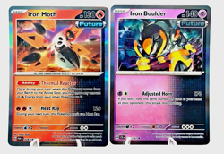 Iron Moth 28/182 Paradox Rift & Iron Boulder 71/142 Stellar Crown-Holo R Pokemon - Image 3