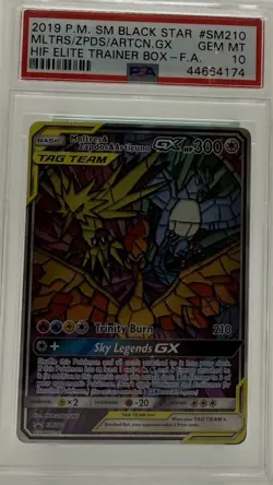 PSA 10 Moltres Zapdos Articuno GX SM210 Hidden Fates Tag Team Promo Pokemon 2019 - Image 1