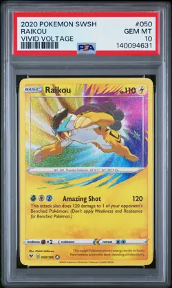 2020 POKEMON SWORD & SHIELD VIVID VOLTAGE #050 RAIKOU PSA 10 - Image 1