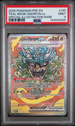 Pokemon Teal Mask Ogerpon ex 145/131 Prismatic Evolutions PSA 9 Illustration Ra… - Image 1