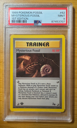 1999 Pokemon Fossil #62 Mysterious Fossil Trainer 1st Edition PSA 9 - Image 1