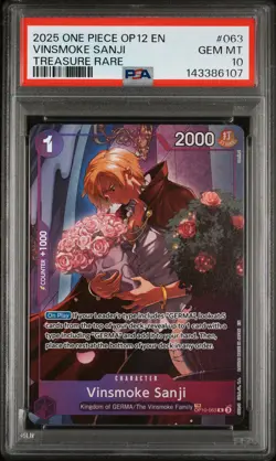 2025 ONE PIECE OP12-LEGACY OF THE MASTER TREASURE RARE VINSMOKE SANJI PSA 10 - Image 1