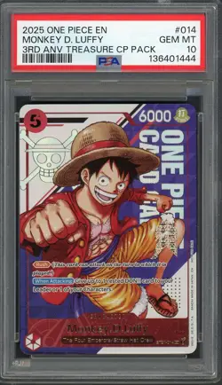 PSA 10 Monkey D. Luffy 3rd Anniversary Treasure Campaign ST21-014 One Piece B22 - Image 1