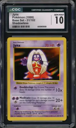 Pokemon CGC 10 Gem Mint Shadowless Base Set UnCommon Jynx 31/102 - Image 1