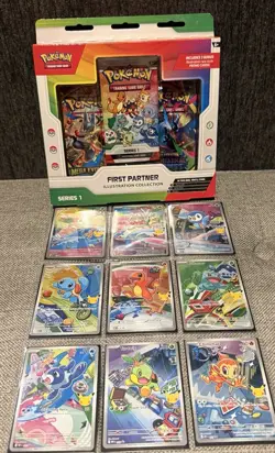 Pokemon First Partner Illustration Collection Series 1 Promo & Set 9 Cards - Image 1