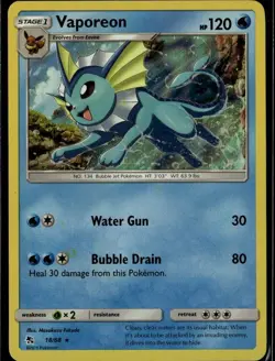 Vaporeon Holo Rare Hidden Fates 18/68Water Pokemon Card TCG - Image 1