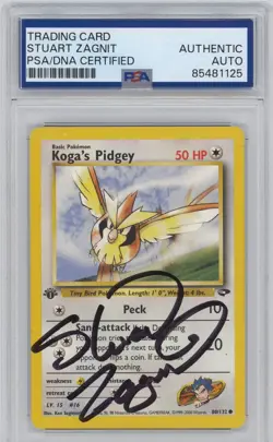 Signed Koga's Pidgey 80/132 1st Edition Gym Challenge Pokemon Stuart Zagnit PSA - Image 1