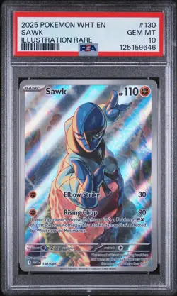 Pokemon 2025 Sawk 130/086 Full Art Illustration Rare White Flare GEM MINT PSA 10 - Image 1