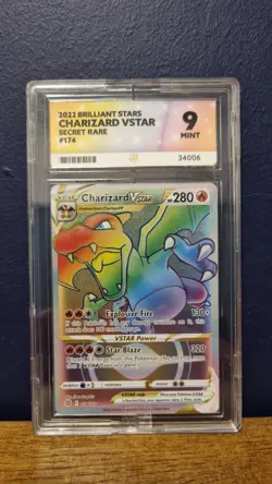 ACE 9 MT Brilliant Stars Charizard VSTAR Rainbow Secret Pokemon 174/172 Not PSA - Image 1
