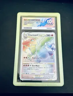 Pokemon TCG Brilliant Stars Charizard VSTAR Rainbow Secret Rare Perfect Subs 10 - Image 1