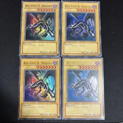 4 Red Eyes Black Dragon Cards 1 First Edition, Yugioh SDJ-001, Vintage 1996 - Image 1