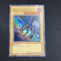 4 Red Eyes Black Dragon Cards 1 First Edition, Yugioh SDJ-001, Vintage 1996 - Image 3