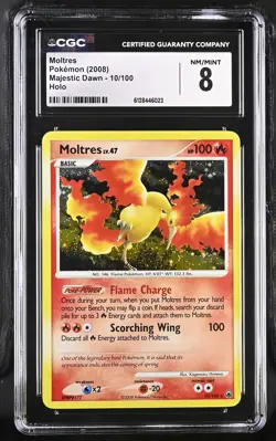 CGC 8 Moltres 10/100 Holo Majestic Dawn Pokemon Card - Image 1