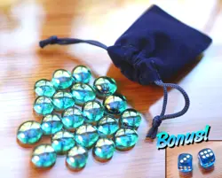Tiny Blue Dice Bag & Blue Glass Gems Life Energy, Gaming Tokens Counters MTG - Image 1