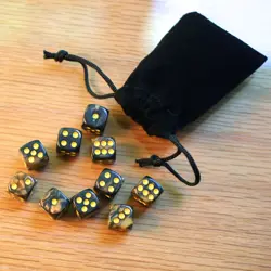 10x 12mm Marbled Tan Black Gaming Dice & Tiny Bag / Counters Gaming MTG Magic - Image 1