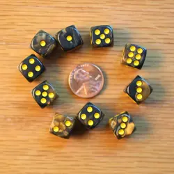 10x 12mm Marbled Tan Black Gaming Dice & Tiny Bag / Counters Gaming MTG Magic - Image 2