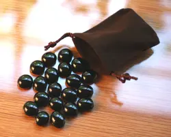Tiny Brown Dice Bag & Black Glass Gem Tokens, Counters Small Gaming Stones MTG - Image 5
