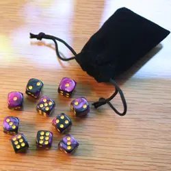 10x 12mm Marbled Purple Black Gaming Dice & Tiny Bag / Counters Gaming MTG Magic - Image 1