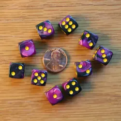 10x 12mm Marbled Purple Black Gaming Dice & Tiny Bag / Counters Gaming MTG Magic - Image 2
