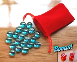Tiny Red Dice Bag & Blue Glass Gem Tokens, Energy Counters Gaming Stones MTG - Image 1
