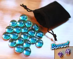 Tiny Black Dice Bag Crystal Blue Glass Gems Life Energy Clues Counters Die MTG - Image 1