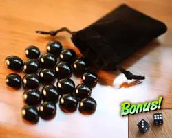 Tiny Dice Bag & Black Glass Gem Tokens, Life Energy Counters Gaming Stones MTG - Image 1