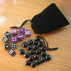 Tiny Dice Bag Lot Purple Dice & Black Glass Gem Tokens, Game Counters Magic MTG - Image 1