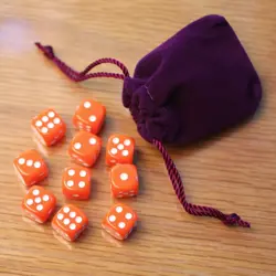 10x 12mm Orange Gaming Dice & Tiny Bag Tokens +1/+1 (Counters Gaming MTG Magic) - Image 1